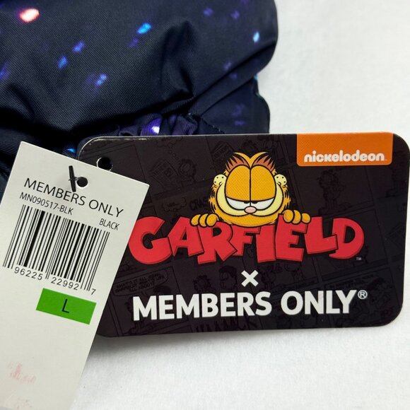 Members Only Men's Garfield & Odie Black Puffer Hoodie Jacket Size Large NWT - Picture 9 of 13